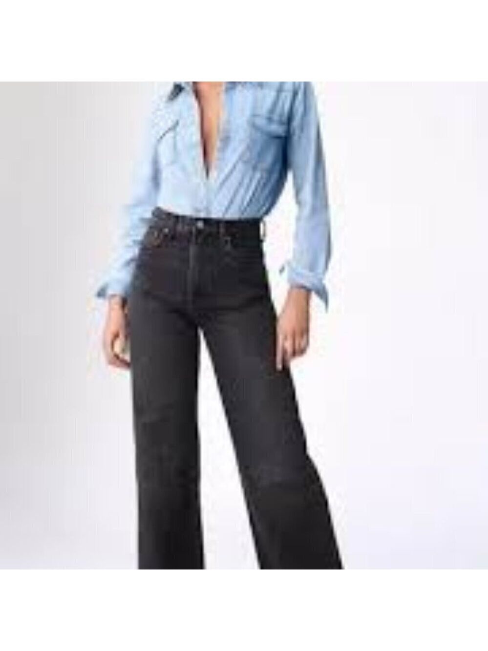 Denim Forum The Coco High Rise  Wide Leg 33L Black Jeans Size 24